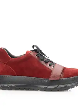 Pantofi sport damă din piele naturală, Leofex- 282 Vișiniu velur