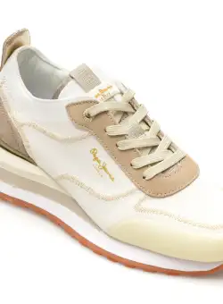 Pantofi sport PEPE JEANS albi, BLUR RIND, din material textil