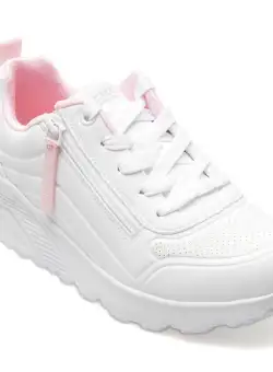 Pantofi sport SKECHERS albi, UNO LITE, din piele ecologica