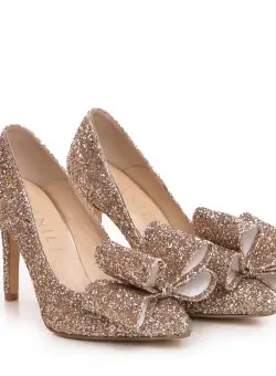 Pantofi Stiletto cu toc Catrina din Glitter Auriu roze