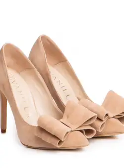 Pantofi Stiletto cu toc Catrina din piele intoarsa Bej