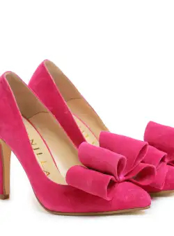 Pantofi Stiletto cu toc Catrina din piele intoarsa Pink