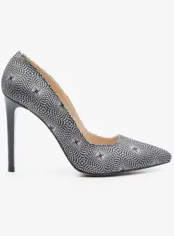 Pantofi stiletto dama din piele naturala - 177 Negru + Argintiu Velur