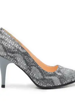 Pantofi stiletto dama din piele naturala, Leofex - 558 Gri velur print