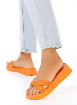 Papuci dama piele Caleyo portocalii