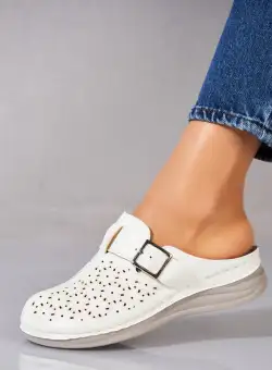 Papuci/Slapi Albi din Piele Ecologica Elie