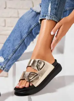 Papuci/Slapi Auriu din Piele Ecologica Iselis