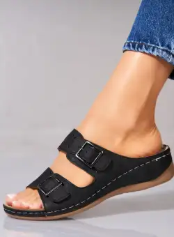 Papuci/Slapi Negri din Piele Ecologica Irene