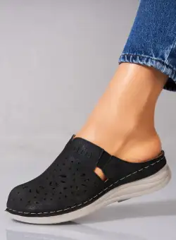 Papuci/Slapi Negri din Piele Ecologica Kaia