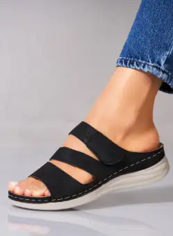 Papuci/Slapi Negri din Piele Ecologica Liana