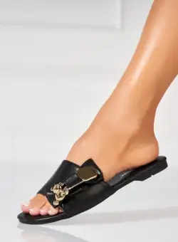 Papuci/Slapi Negri din Piele Ecologica Oxana