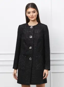 Pardesiu Leonard Collection negru din tweed cu fir lurex