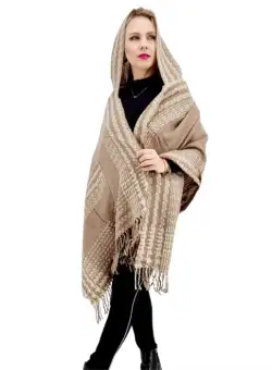 Poncho dama cu gluga crem