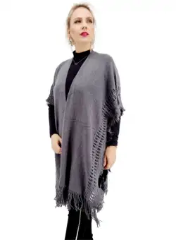 Poncho dama cu maneci gri