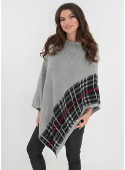 Poncho gri tricotat cu print in carouri
