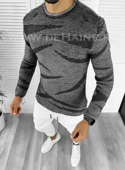 Pulover barbati gros gri slim fit T3617*