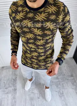 Pulover barbati gros mustar slim fit T3703 6-6