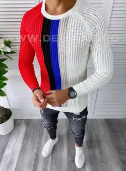Pulover barbati gros slim fit alb T3578 i7-3