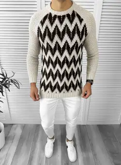 Pulover barbati gros slim fit bej T3613 111-4*