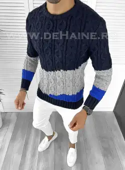 Pulover barbati gros slim fit bleumarin T3612 100-2.3/U2