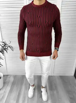 Pulover barbati gros slim fit grena T3575 I2-2