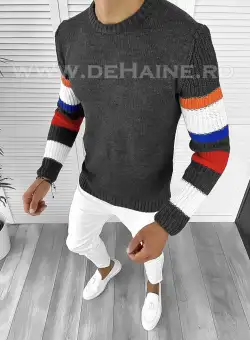 Pulover barbati gros slim fit gri inchis T3588 104-1 2