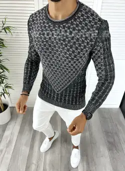 Pulover barbati gros slim fit gri inchis T3620 i18-5/U6-2