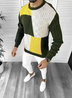 Pulover barbati gros slim fit kaki T3611 I14-5* E