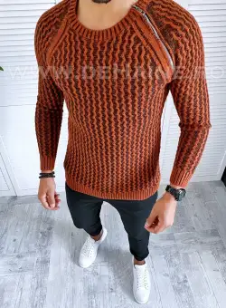 Pulover barbati gros slim fit maro T3711 99-1