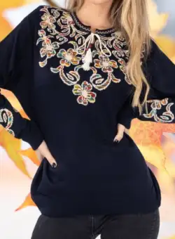 Pulover Dama cu motive traditionale negru