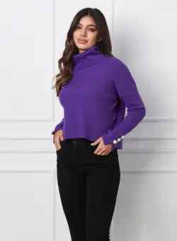 Pulover Delia mov cu nasturi pe maneci