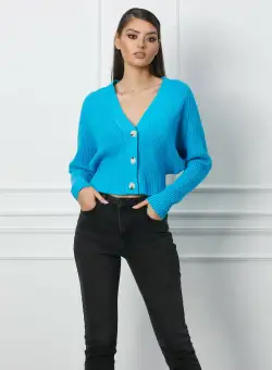 Pulover Diana scurt albastru cu nasturi