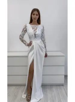 Rochie alba din tafta cu partea superioara din broderie cu paiete