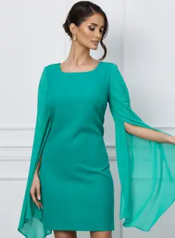 Rochie Ana turcoaz cu maneci lungi din voal