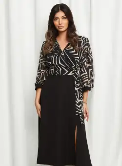 Rochie Anastasia neagra cu bus din voal cu imprimeu alb