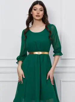 Rochie Anastasia verde din voal cu elastic si curea in talie