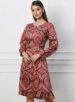 Rochie Anda bordo cu imprimeuri rosii