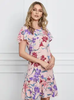 Rochie Andreea roz cu imprimeuri florale