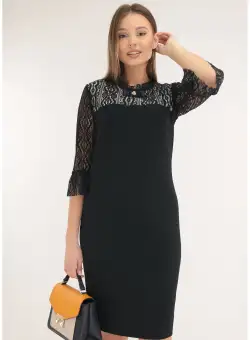 Rochie bleumarin cu maneci din dantela