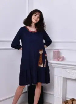 Rochie bleumarin midi cu 2 girafe