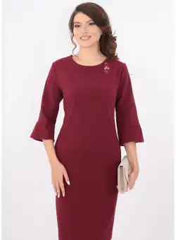 Rochie bordo cu broderie la decolteu