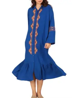 Rochie de dama albastra cu nasturi brodate din vascoza - Sanziana