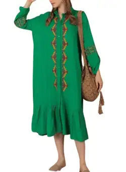 Rochie de dama verde cu nasturi brodate din vascoza - Sanziana 3