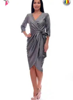 Rochie de seara cu falduri in laterale din material de culoare metalica