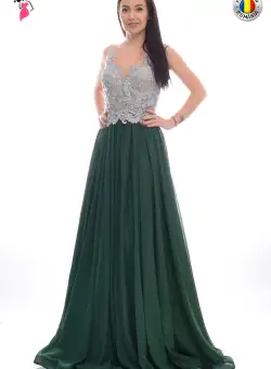 Rochie de seara lunga din voal si broderie