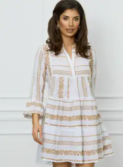Rochie de vara alba cu broderie bej