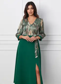 Rochie Dorina verde cu imprimeu bej la bust