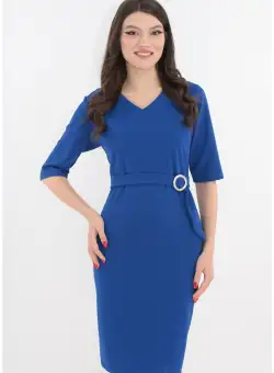 Rochie dreapta albastra cu un cordon reglabil in talie