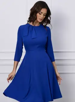 Rochie Dy Fashion albastra cu funda pe umar