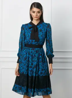 Rochie Dy Fashion albastra cu imprimeu negru
